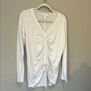 Athleta White Ruched V-Neck Blouse